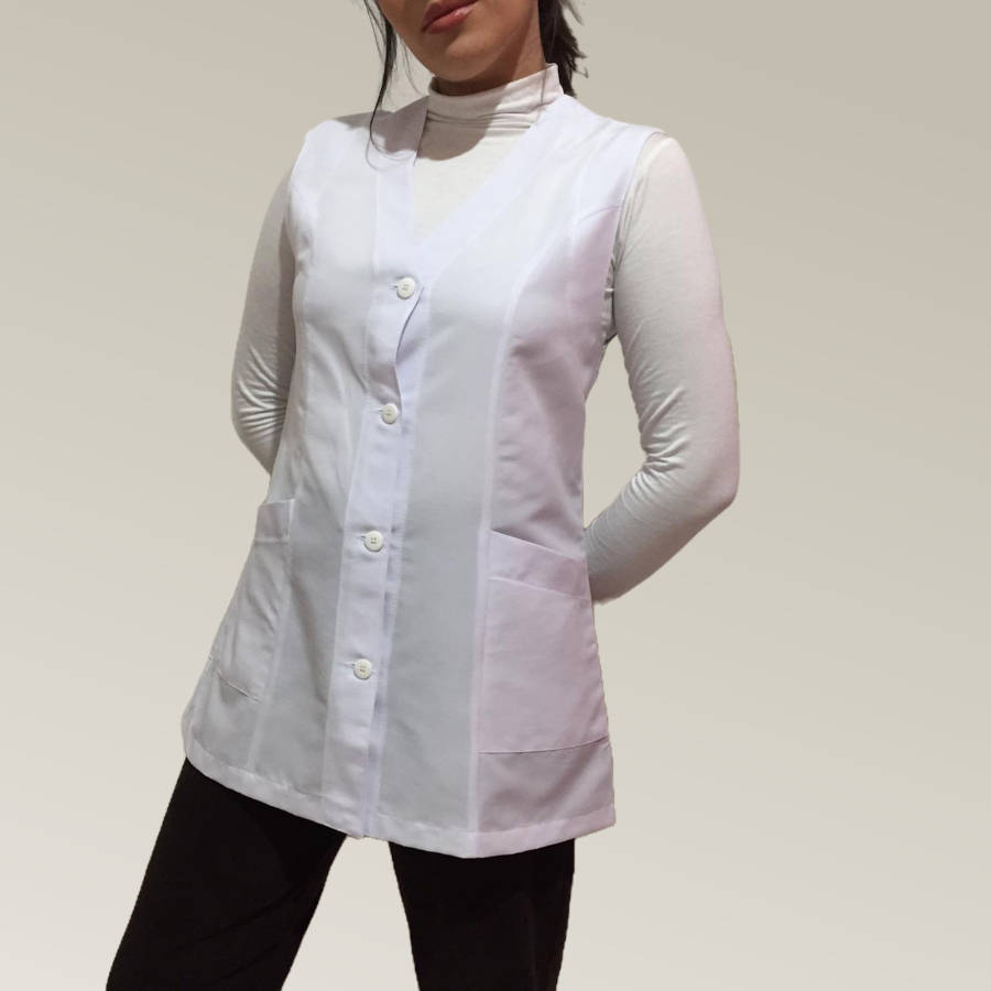 Jaleco Feminino Branco Acinturado Cavado Microtel - Imagem 2