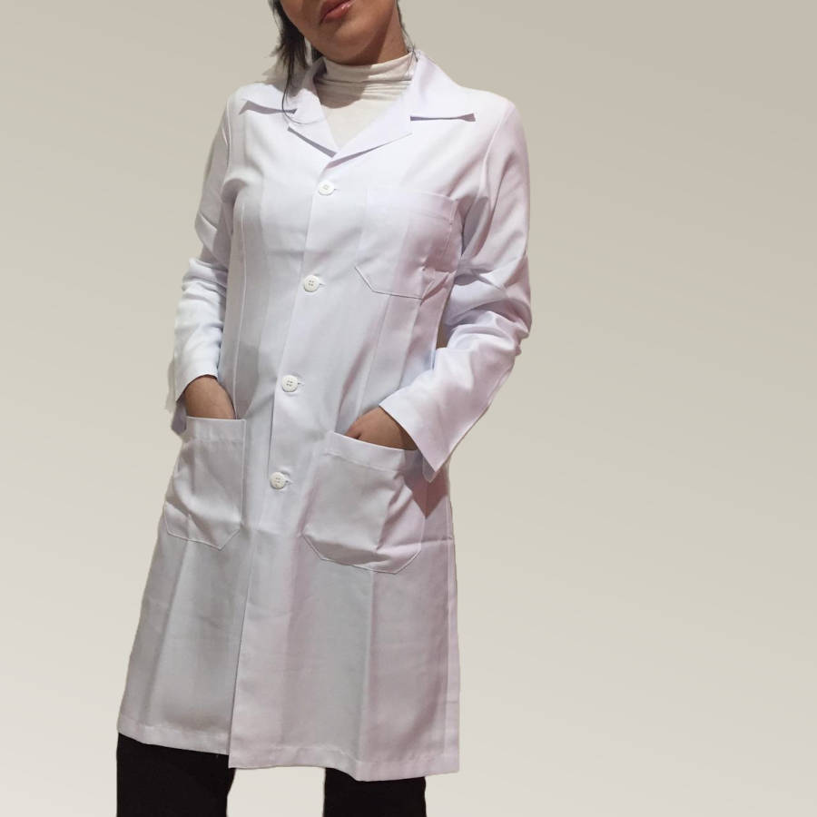 Jaleco Feminino Branco Acinturado 3 Tirinhas Gabardine Twill