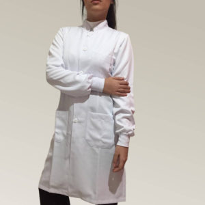 Jaleco Feminino Branco Acinturado Gola Padre Com Punho 3 Tirinhas Microfibra Pesada