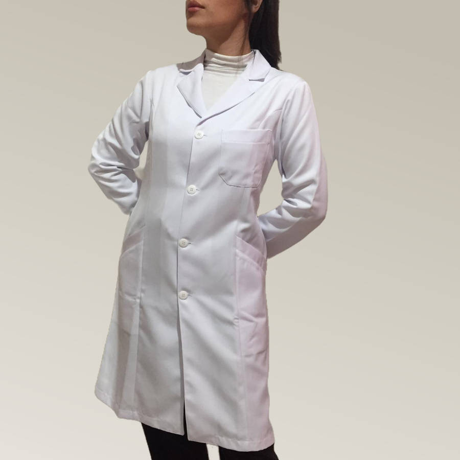 Jaleco Feminino Branco Acinturado Bolso Corte Faca Microfibra Pesada - Imagem 2