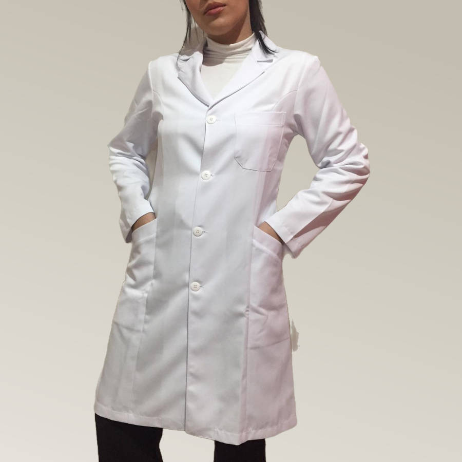 Jaleco Feminino Branco Acinturado Bolso Corte Faca Microfibra Pesada - Imagem 3