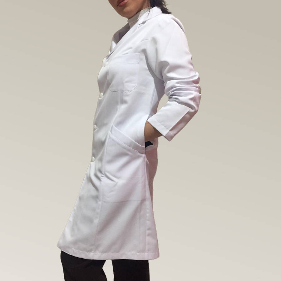 Jaleco Feminino Branco Acinturado Bolso Corte Faca Microfibra Pesada - Imagem 5
