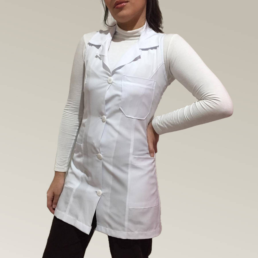 Jaleco Feminino Branco Acinturado Cavado Microfibra Leve