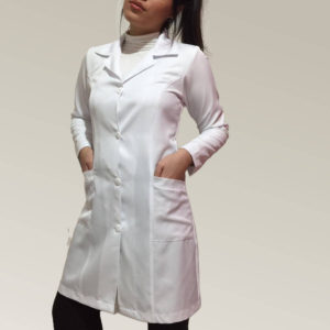 Jaleco Feminino Branco Acinturado Bolso Corte Faca Gabardine Microfibra