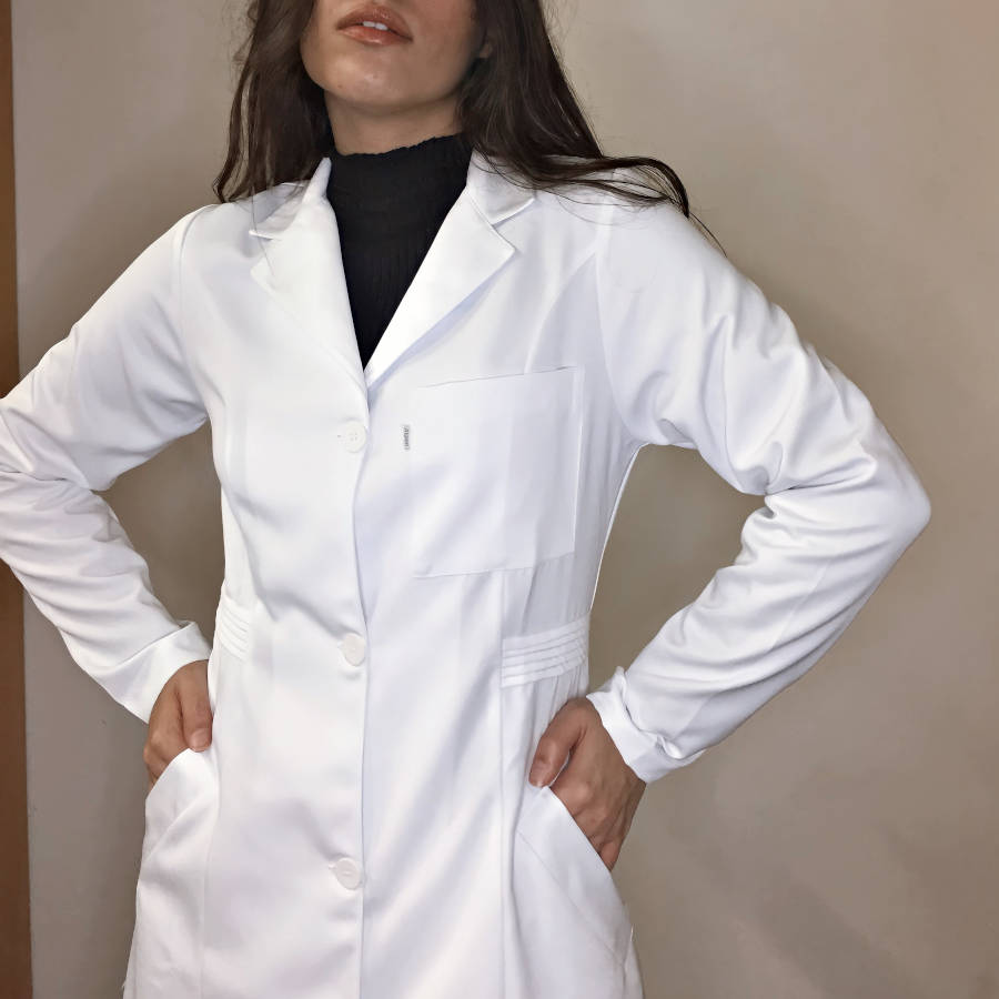 Jaleco Feminino Branco Acinturado Gabardine Microfibra Pesada