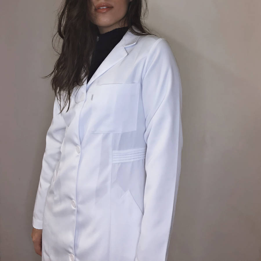 Jaleco Feminino Branco Acinturado Gabardine Microfibra Pesada - Imagem 2