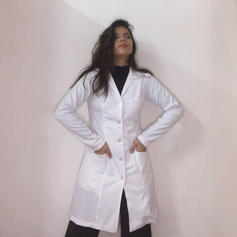 Jaleco Feminino Branco Acinturado Gabardine Premium Bi Stretch